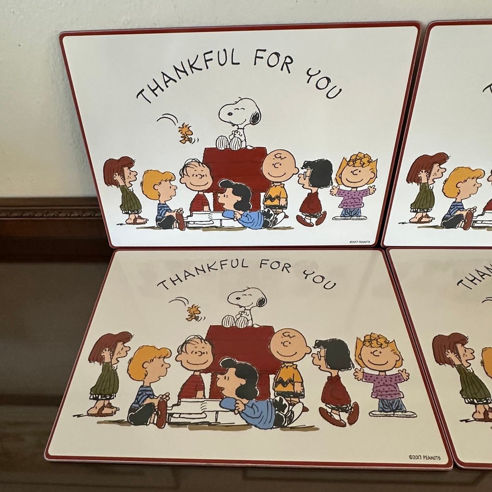 Pottery Barn Kids Peanuts Thanksgiving Placemats Set of 4 Snoopy Charlie Brown - Picture 2 of 5